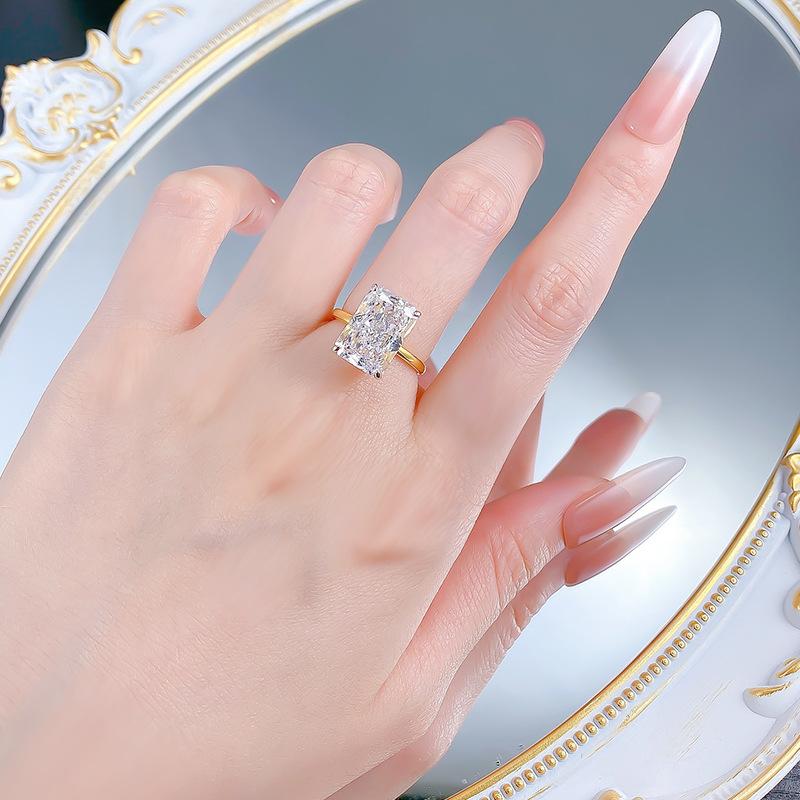 S925 Sterling Silver Ice Flower Cut Rectangular Ring 9*13mm 8A Cubic Zirconia Ring-106(35%)