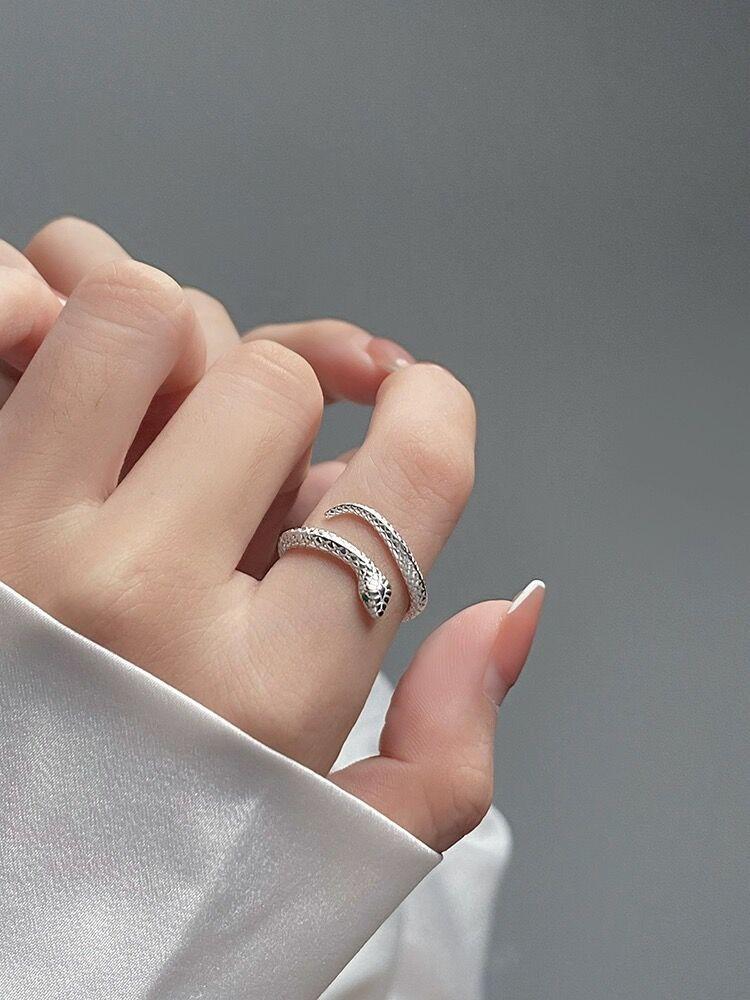 S925 Sterling Silver Personality Little Snake Adjustable Open Finger Ring for Women-633(45%)
