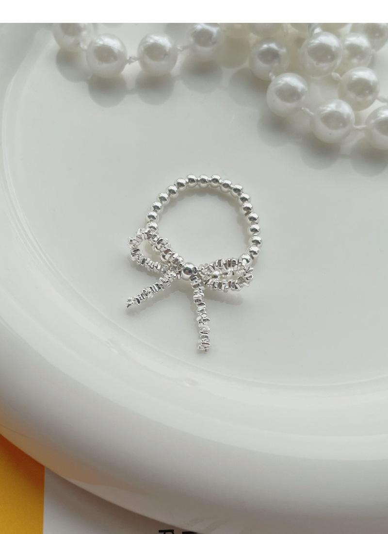 S925 Sterling Silver Broken Silver Bow Elastic Cord Stretch Beaded Ring for Women - 520(45%)
