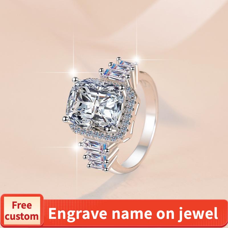 8A Cubic Zirconia Ring S925 Sterling Silver 5 Carat Fat Square Ring Synthetic Ring fashion jewelry accessory woman girl promise ring-246(35%)
