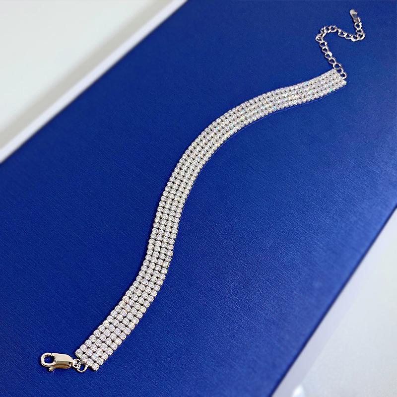 S925 Sterling Silver Four Row Full Silver Plated  White Golden 8A Cubic Zirconia Bracelet-304(15%)