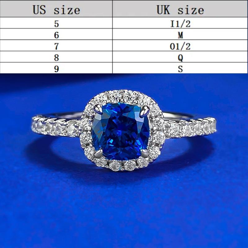 S925 Sterling Silver Blue Cushion Cut Sqare Ring 6*6mm 6A Cubic Zirconia Ring-376(35%)