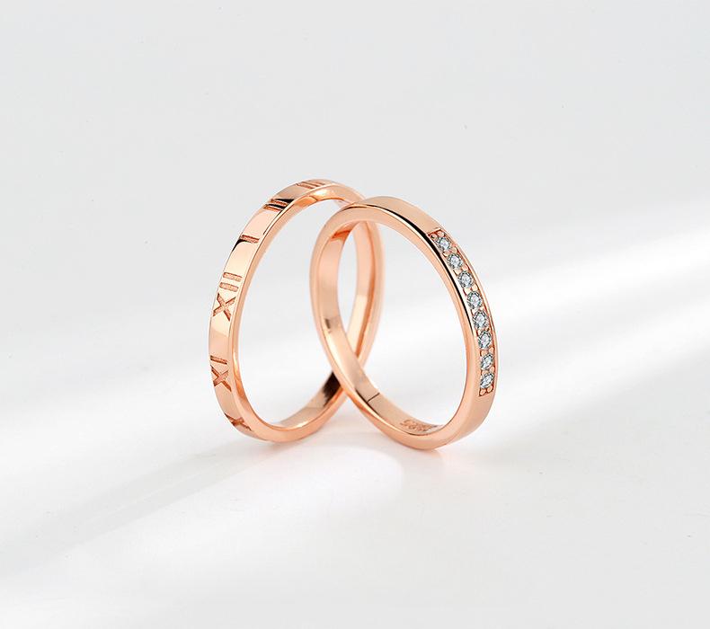 S925 Sterling Silver Vintage Roman Numeral Couple Ring-482 weddingring(45%)