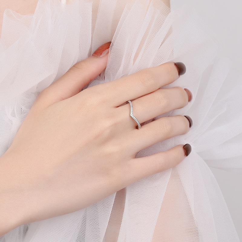 S925 Sterling Silver V-Shaped Ring Synthetic Moissanite Ring fashion jewelry accessory woman girl promise ring-167(35%)