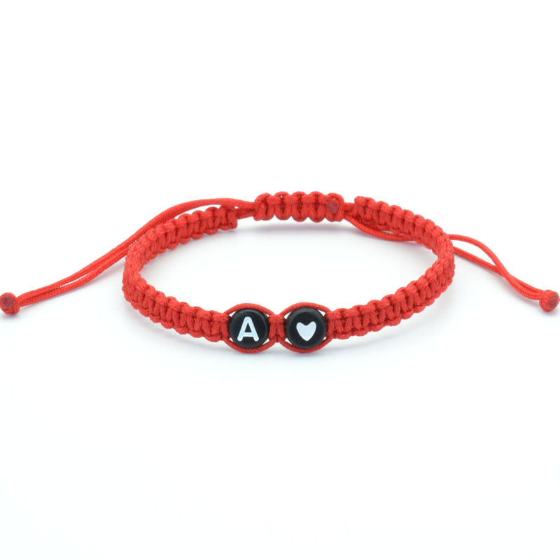 Simple Couple Bracelet with New 26 English Letters and Peach Heartded Red Rope Simple Couple Bracelet