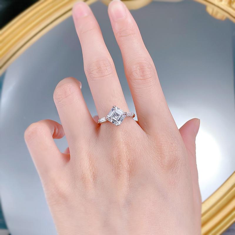 S925 Sterling Silver Asscher Cut Square Ring 8*8mm 8A Cubic Zirconia Ring fashion jewelry accessory woman girl promise ring-384(35%)