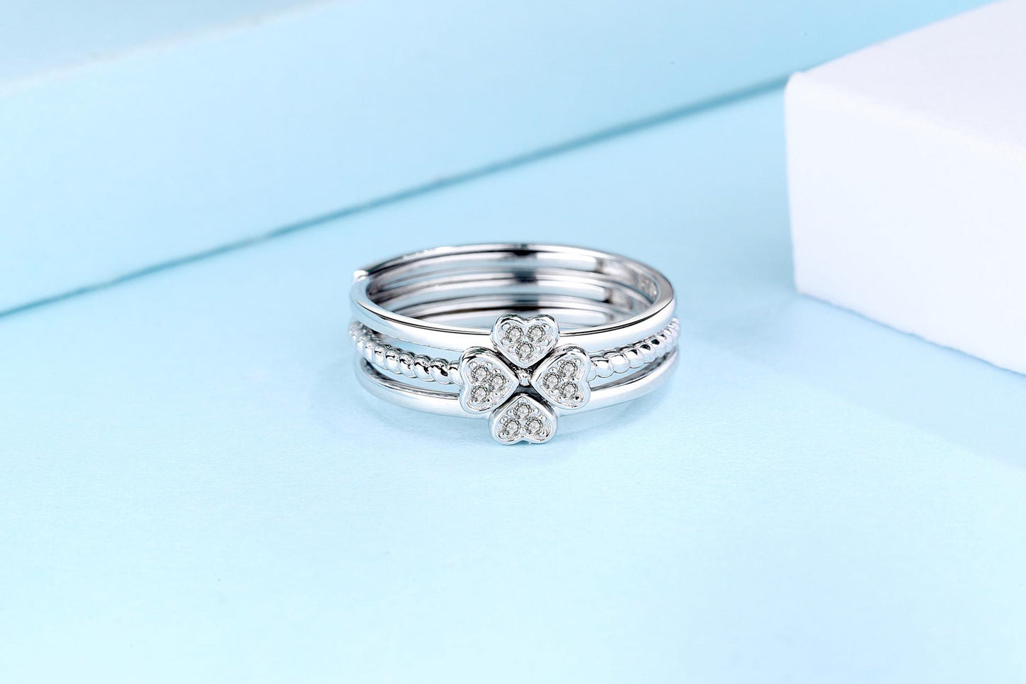 S925 Sterling Silver Four-leaf Clover Three-in-One  Adjustable Simple for Women Ring-632 leaf  ring(45%)