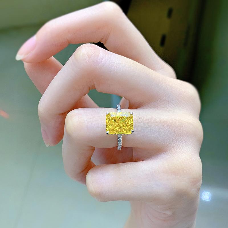 S925 Sterling Silver Ice Flower Cut Square Ring 8*10mm 8A Cubic Zirconia Ring fashion jewelry accessory woman girl promise ring Springtok-373(35%)