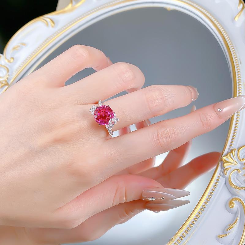 S925 Sterling Silver Rose Red Round Cut Butterfly Ring 6A Cubic Zirconia Ring-462(25%)