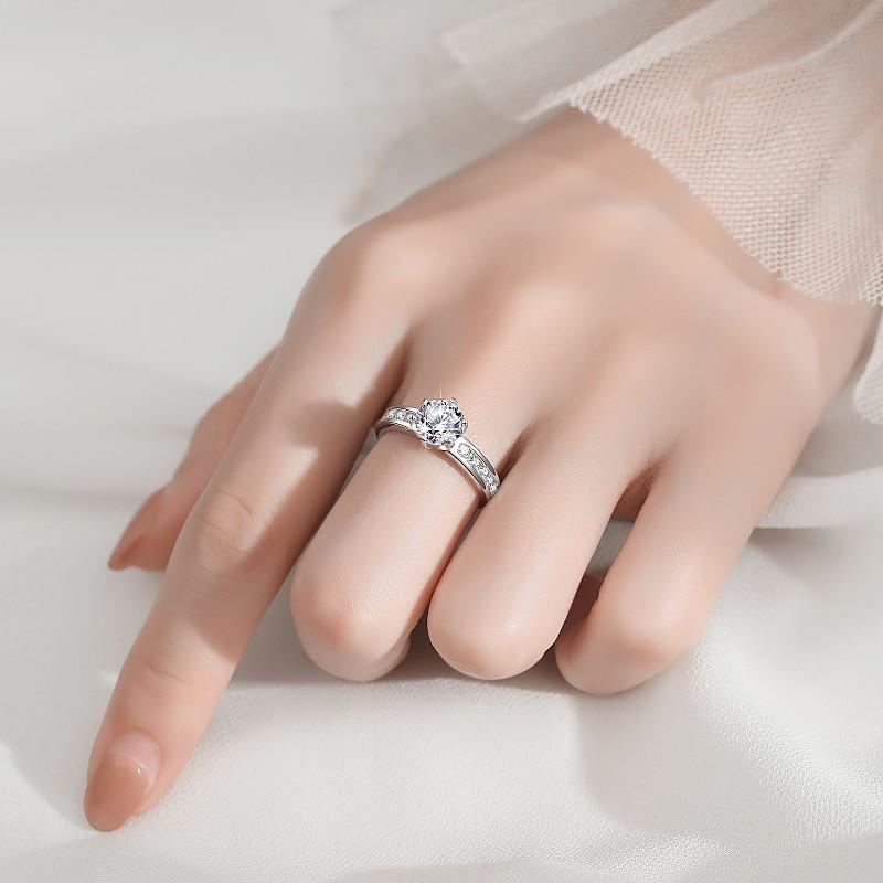 S925 Sterling Silver Ring Six-Claw Crown  Synthetic Moissanite fashion jewelry accessory woman girl promise ring Springtok-341(35%)