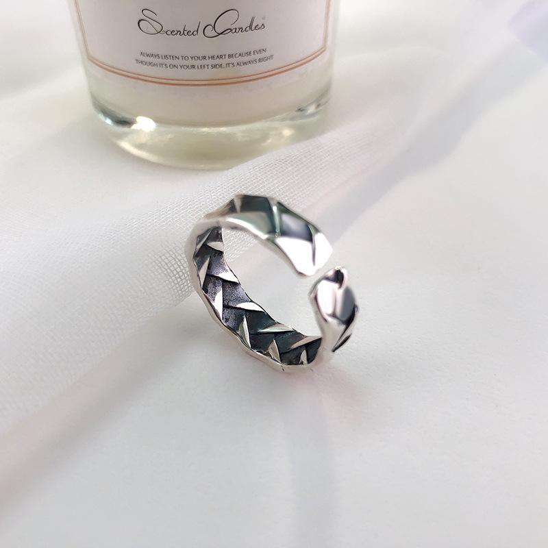 S925 Sterling Silver Vintage Distressed Braided Twist Open Ring -625(45%)