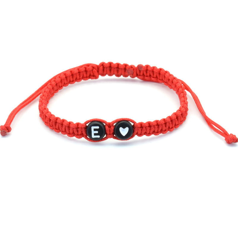 Simple Couple Bracelet with New 26 English Letters and Peach Heartded Red Rope Simple Couple Bracelet