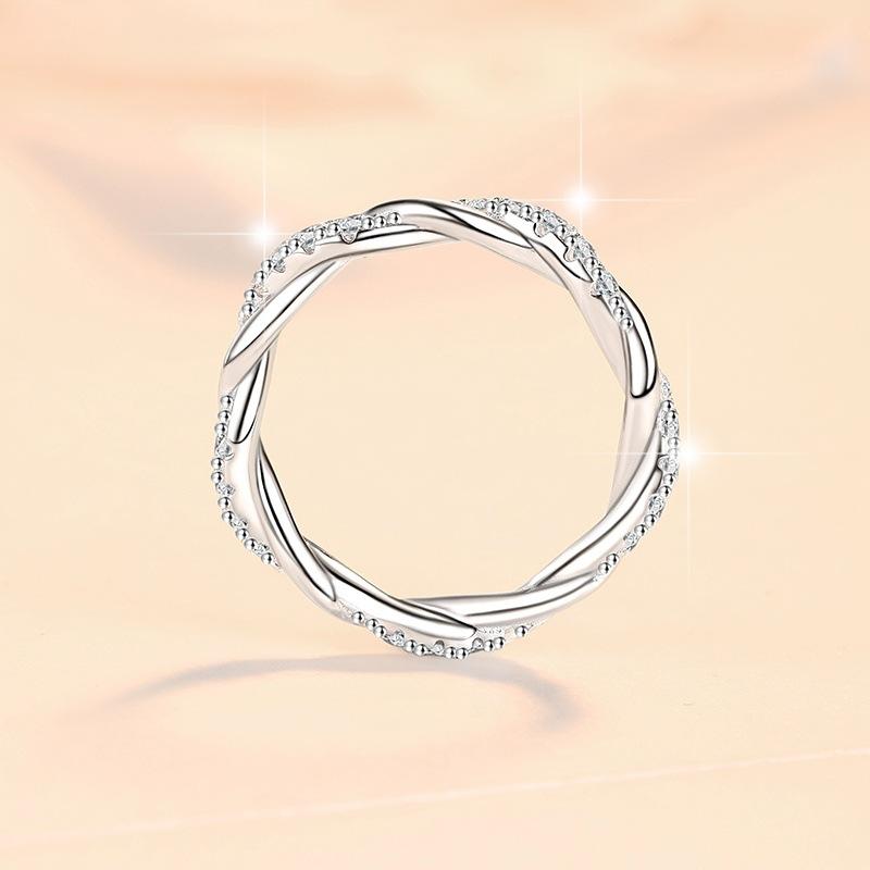 S925 Sterling Silver Twine Twist Ring Synthetic Moissanite Ring-197(35%)