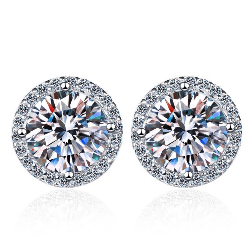 NO8-1. S925 Sterling Silver High Grade Synthetic Moissanite Stud Earrings /Round Wrap Style/ /Certified Synthetic Moissanite/High Grade Of D Color E Cut VVS1 Clarity/Superflash Synthetic Moissanite