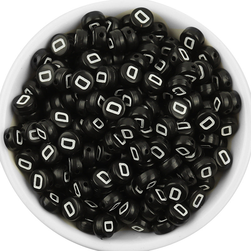 100 Pcs/Pack Acrylic Flat round Beads Diy Black Background White Love Beads/Single English Letter Loose Beads