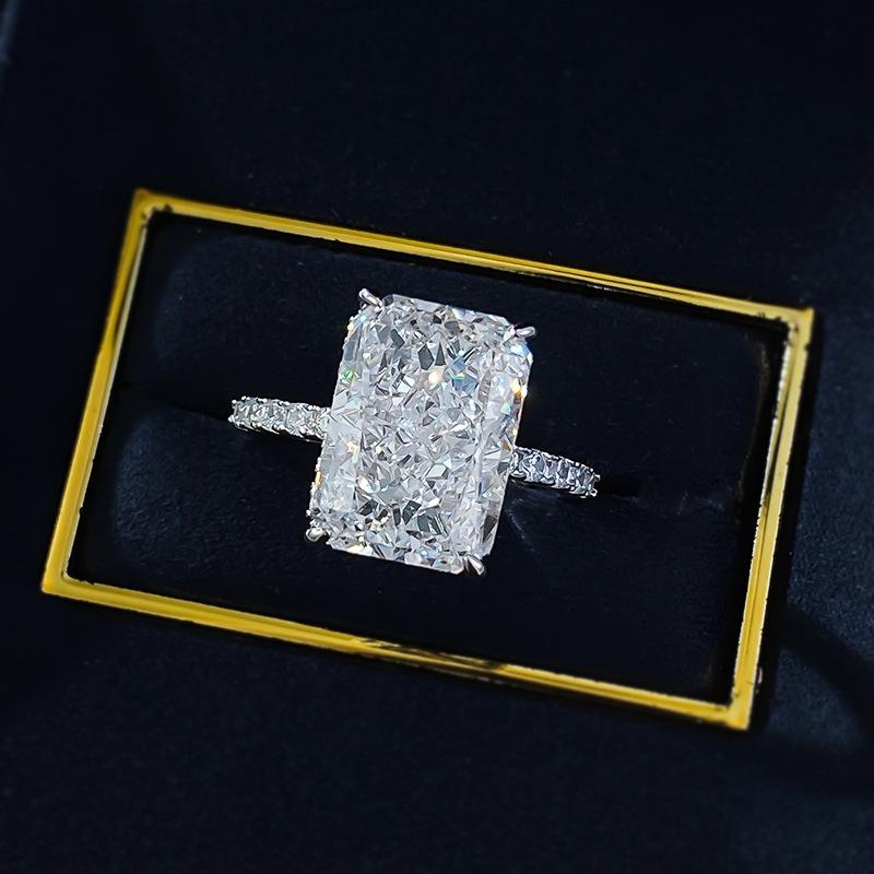 S925 Sterling Silver Ice Flower cut rectangular ring 9*13mm 8A cubic zirconia ring fashion jewelry accessory woman girl promise ring-155(35%)