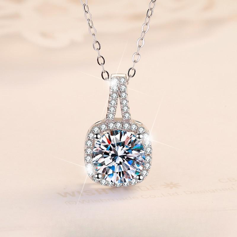 S925 Sterling Silver Synthetic Moissanite Square Geometric Pendant birthday gift silver jewelry minimalist necklace pendant necklace-329(35%)