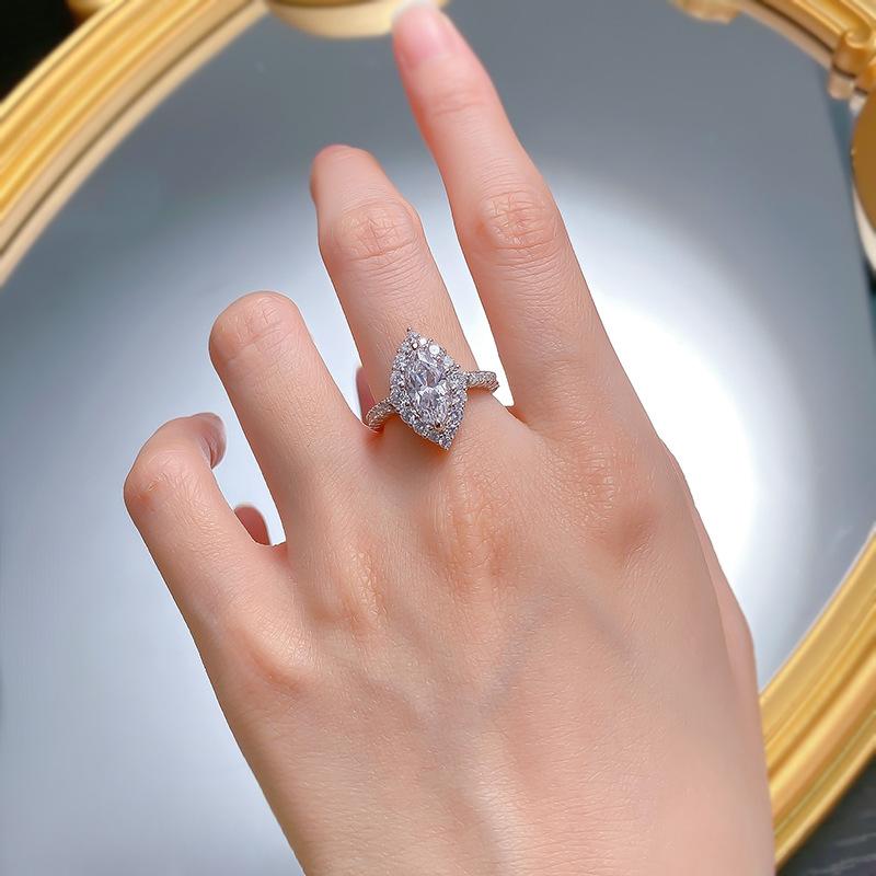 S925 Sterling Silver Ice Flower Cut Horse Eye Ring 6*12 8A Cubic Zirconia Ring fashion jewelry accessory woman girl promise ring Springtok-344(35%)