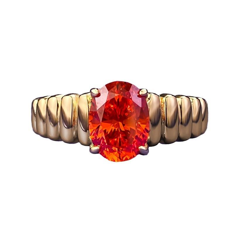 S925 Sterling Silver Orange Oval 6*8 mm 6A Cubic Zirconia Ring-424(25%)