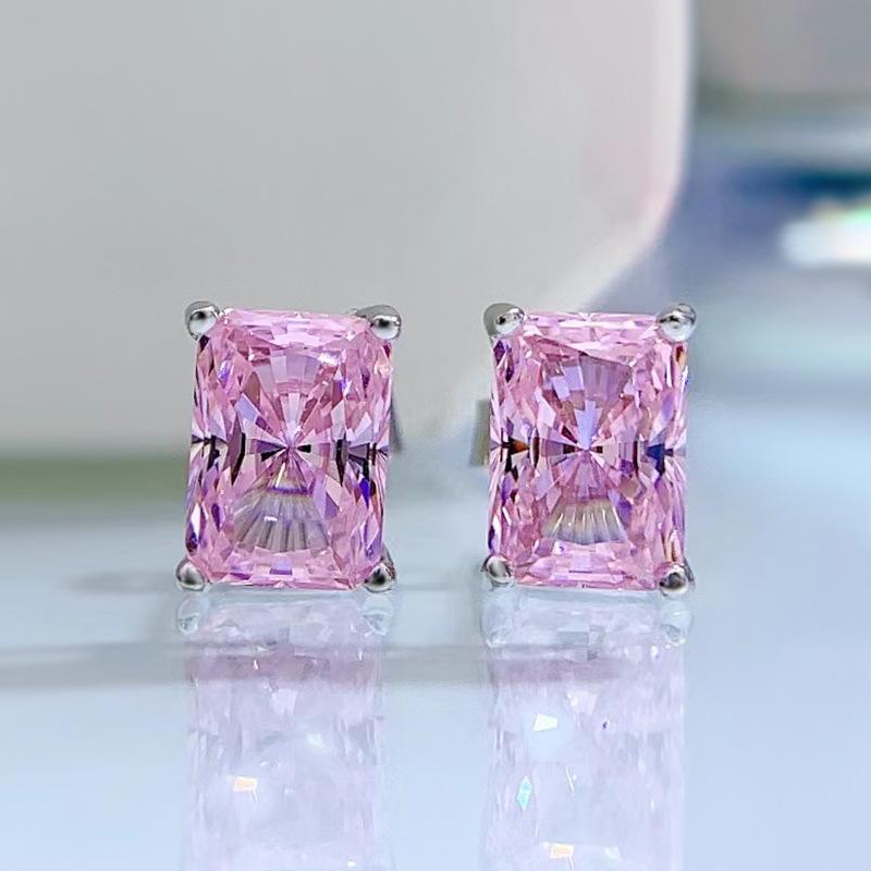 S925 Sterling Silver Ice Flower Cut Rectangular Stud Earrings 1 cart 5*7MM 8A Cubic Zirconia Stud Earrings Daily Life Earrings-610(35%)