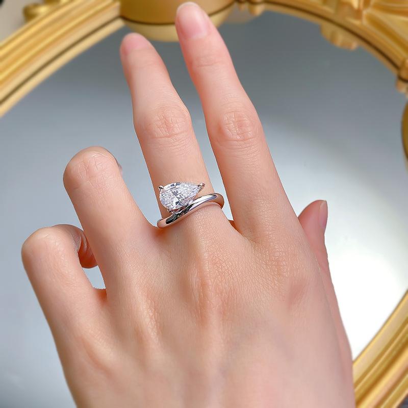 S925 Sterling Silver Pear Ice Flower Cut Pear Ring 2 Karat 8A Cubic Zirconia Ring fashion jewelry accessory woman girl promise ring-398(35%)