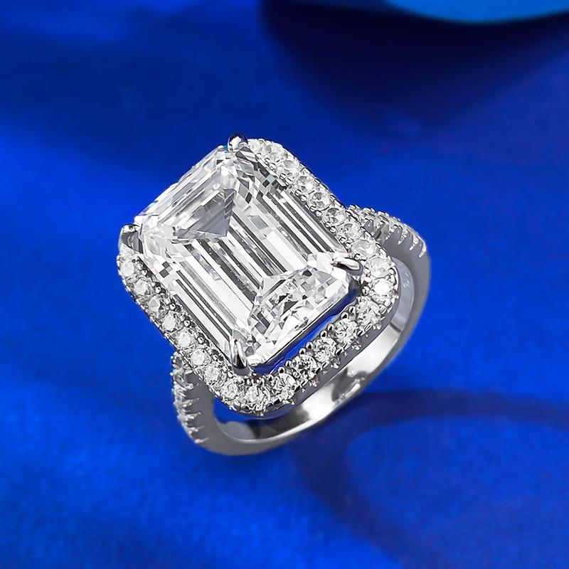 S925 Sterling Silver Asscher Grandma Rectangular 10*14mm  6A Cubic Zirconia Ring-110(45%)