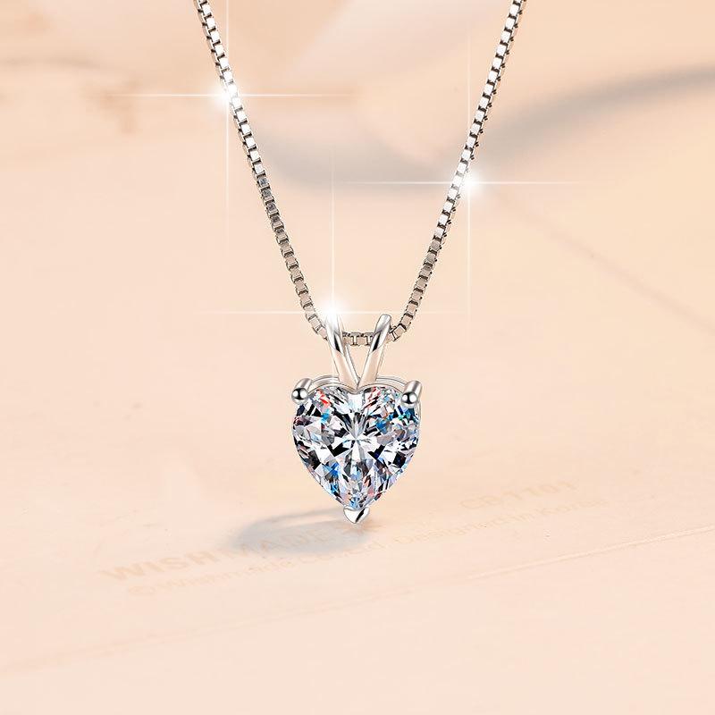 28. NO27 925 Sterling Silver Heart-shape Necklace Synthetic Moissanite Necklace