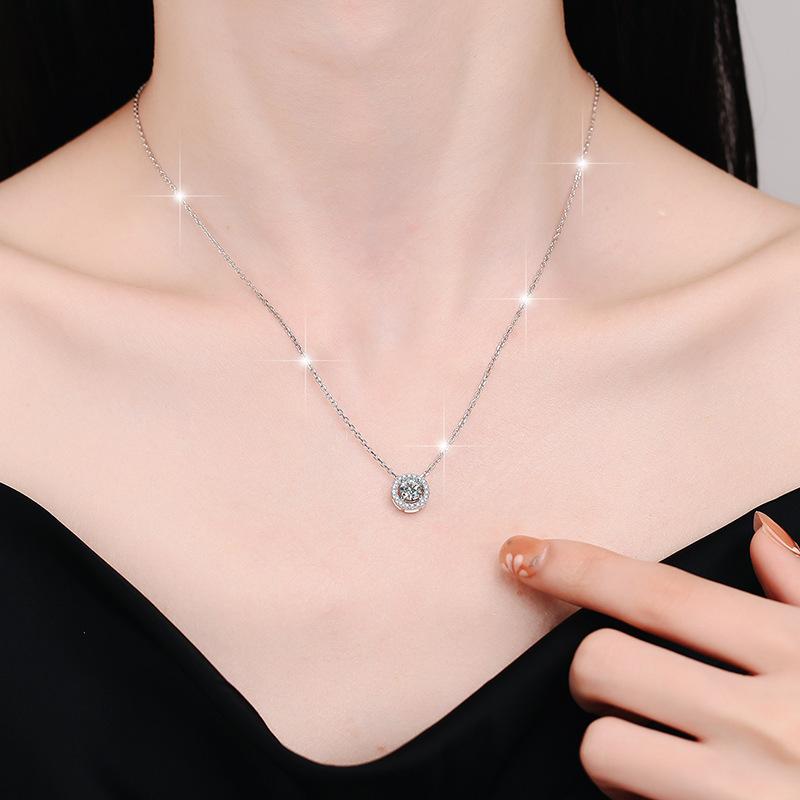 S925 Sterling Silver Simple Round Necklace Synthetic Moissanite Necklace