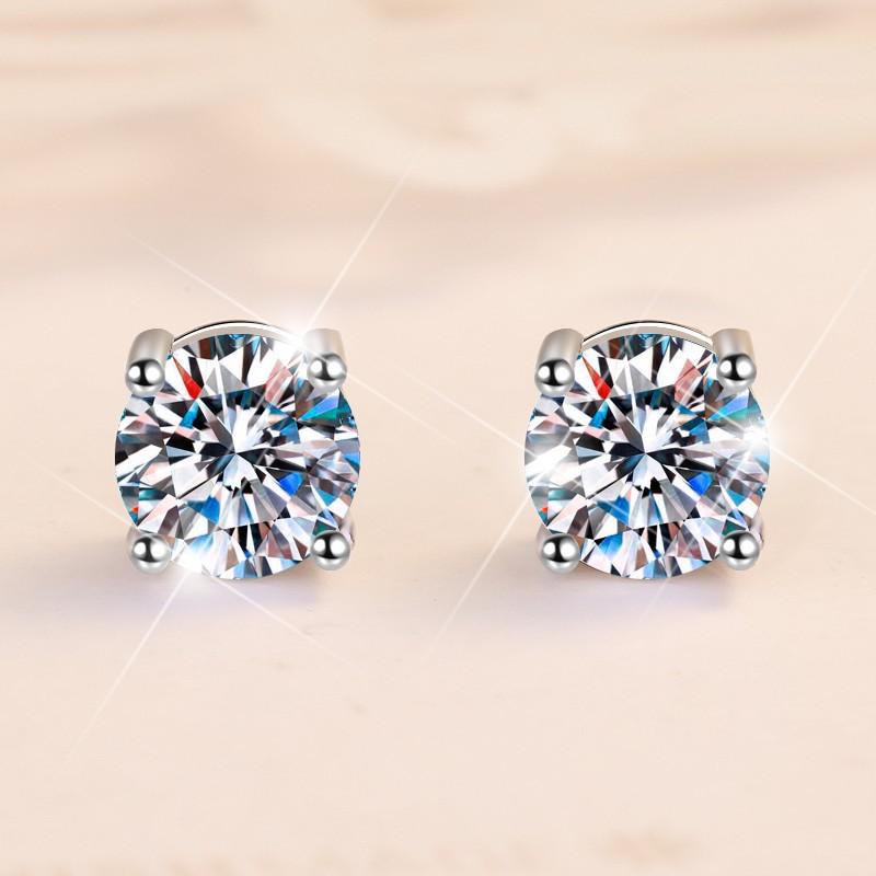 S925 Sterling Silver High Grade Synthetic Moissanite Stud Earrings Four-Claw Super Shiny Moissanite