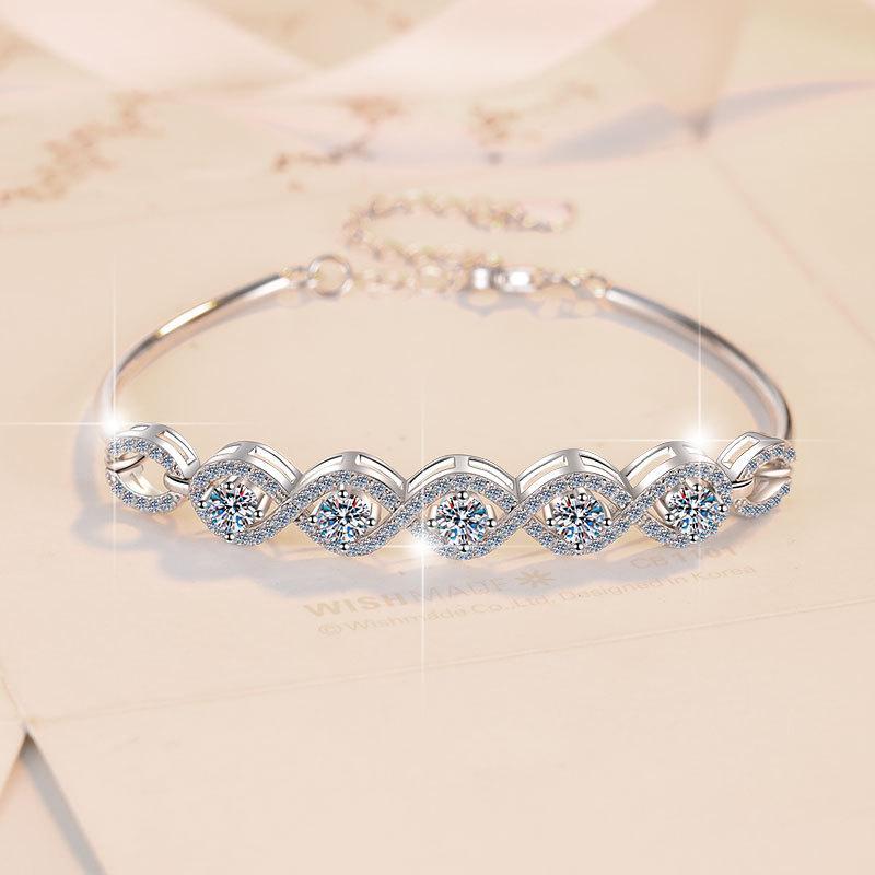S925 Sterling Silver Five Stars Bracelet Synthetic Moissanite Bracelet-312(35%)