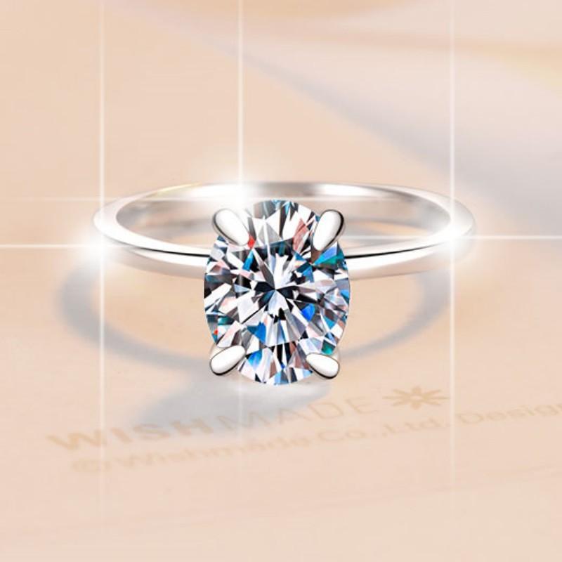 NO16. S925 Sterling Silver Oval Ring Synthetic Moissanite Ring