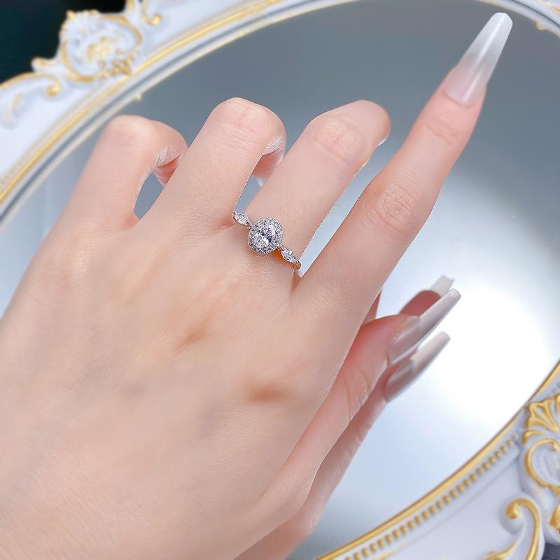 S925 Sterling Silver Three-stones Oval Cut Oval Ring 4*6mm 6A Cubic Zirconia Ring-178(35%)