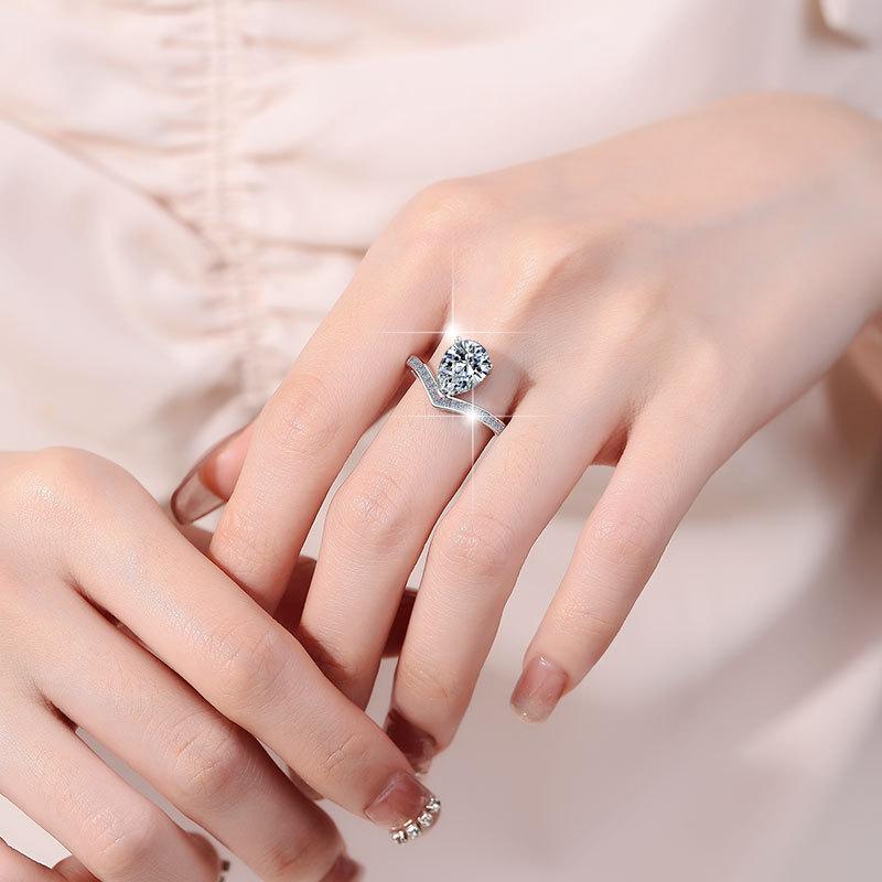 S925 Sterling Silver  Pear-shaped Crown Ring Synthetic Moissanite Ring fashion jewelry accessory woman girl promise ring-245(35%)