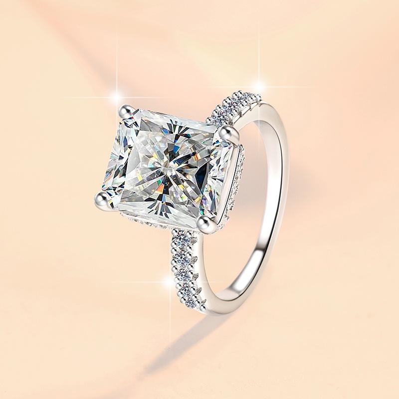 S925 Sterling Silver Radiant Rock Sugar Ring Synthetic Moissanite Ring 5/10Carats-158(1%)