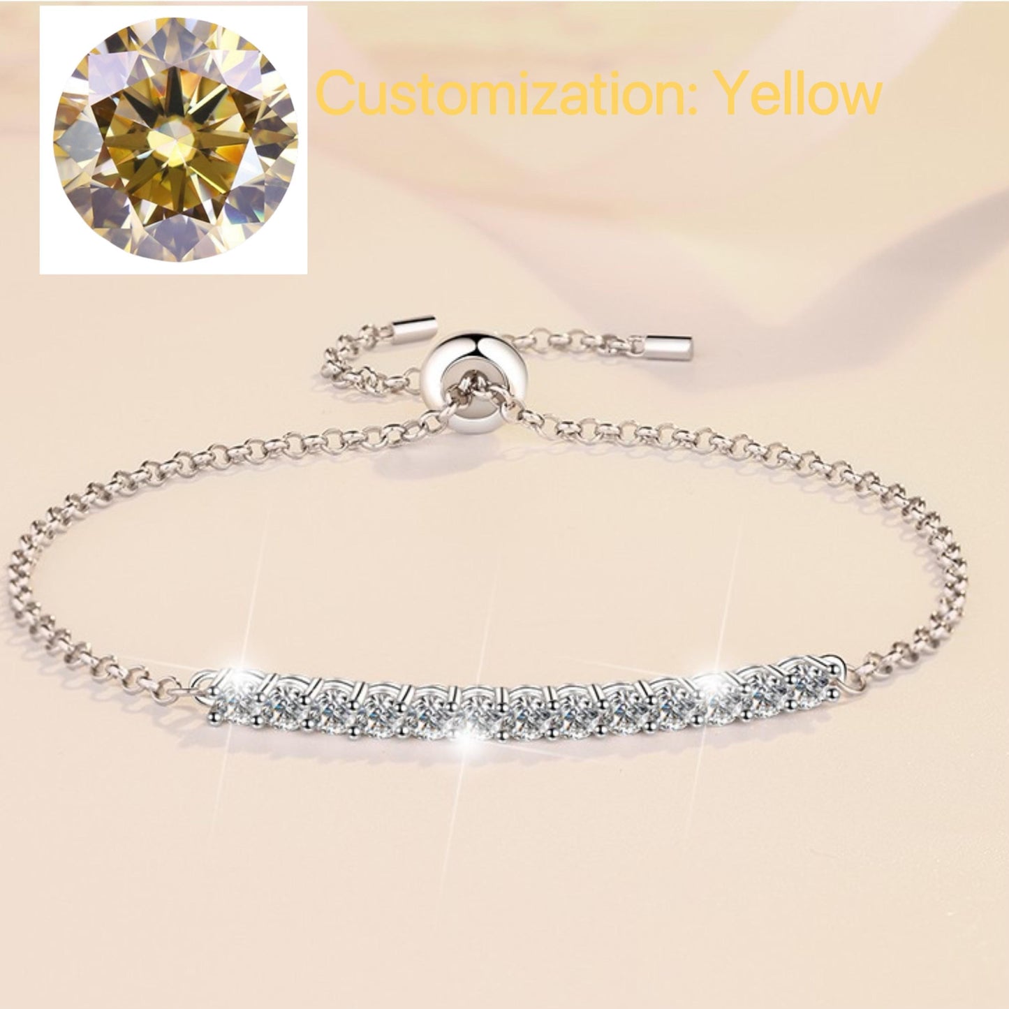 56. S925 Sterling Silver Single Row Push-Pull Bracelet Synthetic Moissanite Bracelet