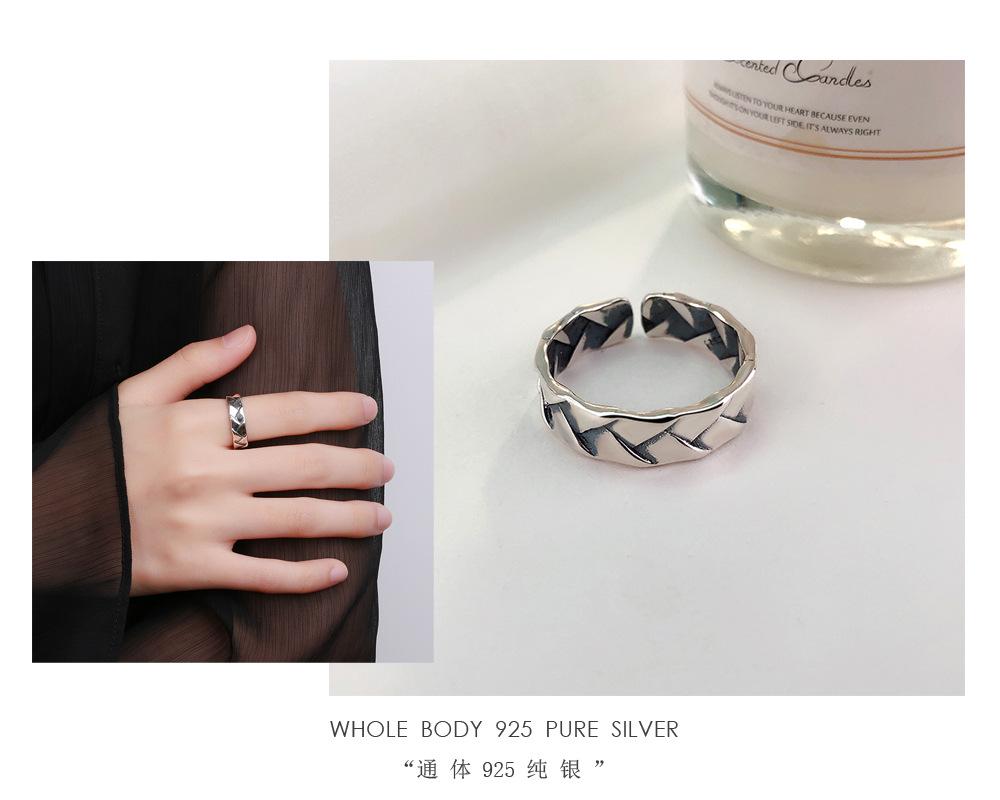 S925 Sterling Silver Vintage Distressed Braided Twist Open Ring -625(45%)