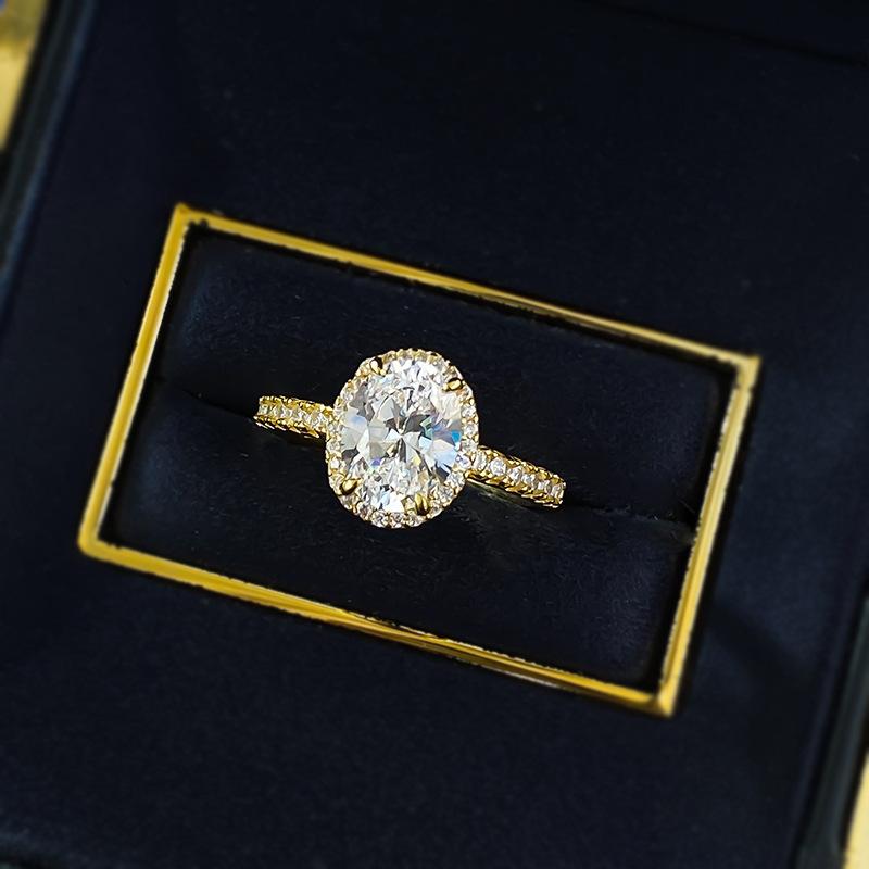 S925 Sterling Silver Oval Pigeon Eggs Golden Plated 7*9mm 6A Cubic Zirconia Ring-126(45%)