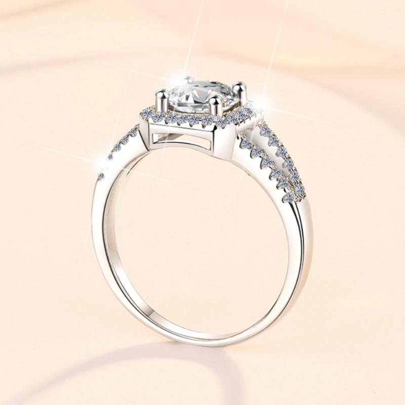 S925 Sterling Silver V-Shaped Cushion Square Ring Synthetic Moissanite Ring-335(35%)