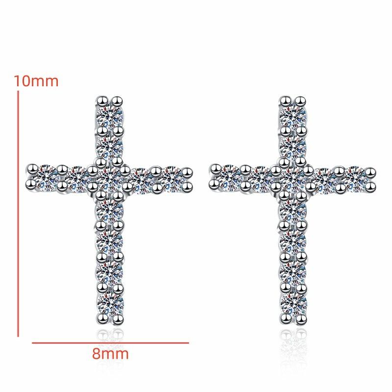 S925 Sterling Silver Cross Ear Stud Synthetic Moissanite Ear Stud Daily Life Earrings(35%)-612