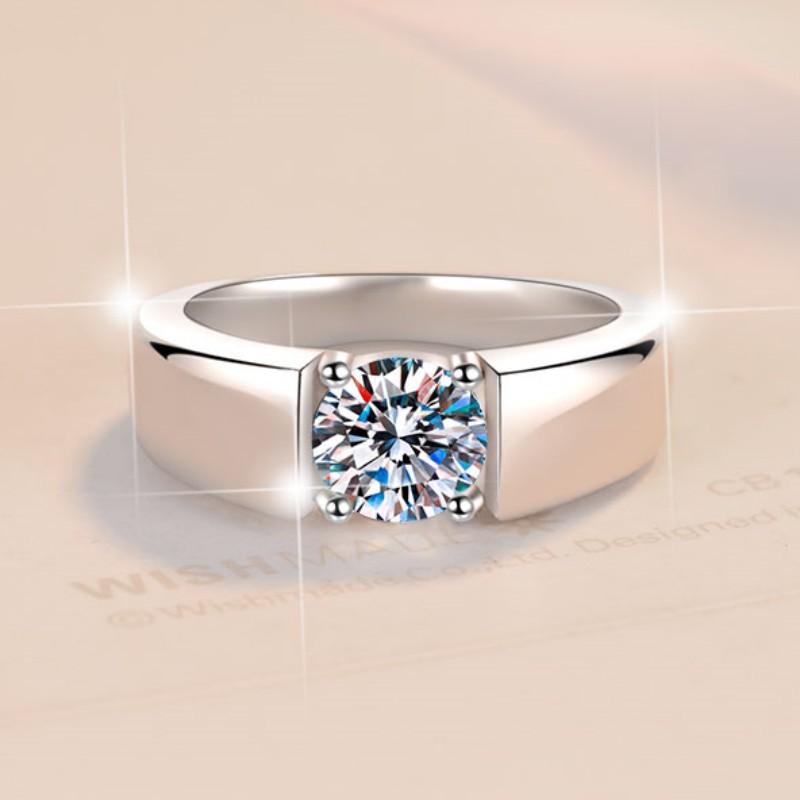 Synthetic Moissanite S925 Sterling Silver Simple Men's Ring Couple Ring Proposal Ring