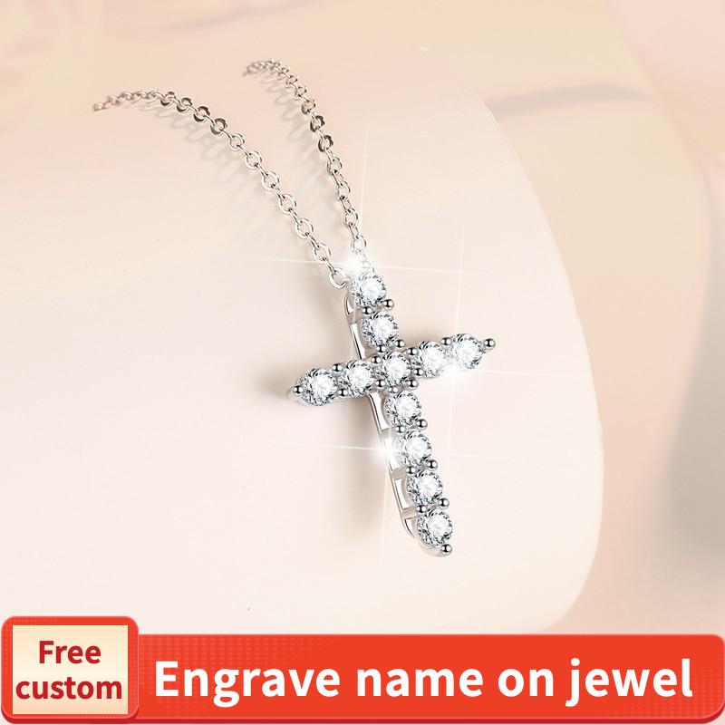 S925 Sterling Silver Synthetic Moissanite Small Cross Pendant birthday gift silver jewelry minimalist necklace pendant necklace-317(35%)