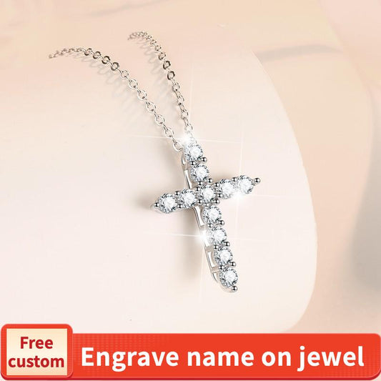 S925 Sterling Silver Synthetic Moissanite Small Cross Pendant birthday gift silver jewelry minimalist necklace pendant necklace-317(35%)