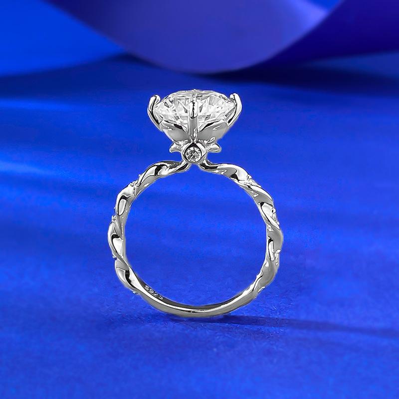 S925 Sterling Silver Wrapped White Golden Four-claws Round 9*9mm 6A Cubic Zirconia Ring-430(25%)