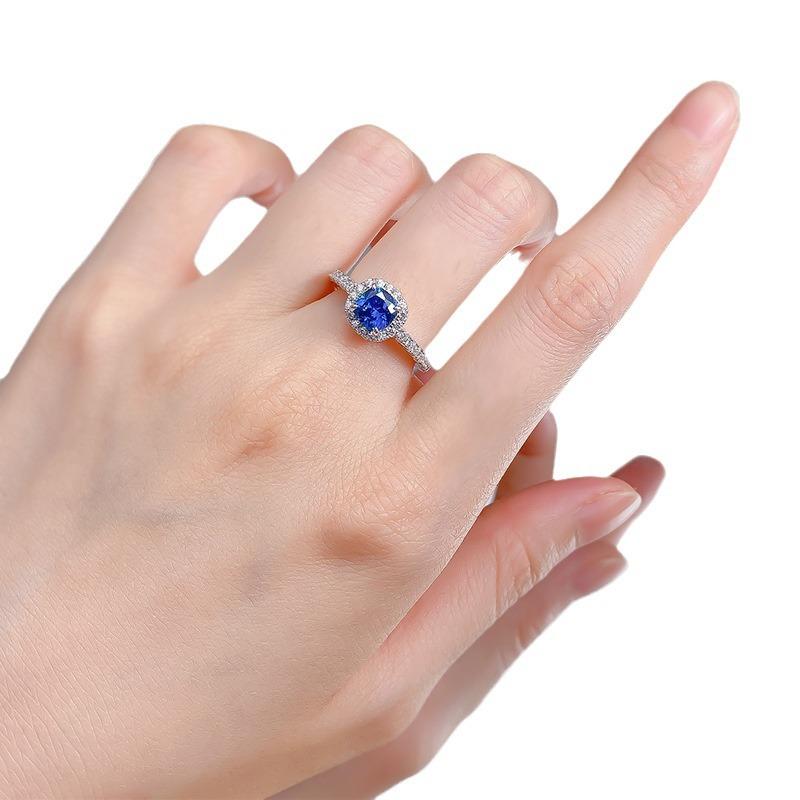 S925 Sterling Silver Blue Cushion Cut Sqare Ring 6*6mm 6A Cubic Zirconia Ring-376(35%)