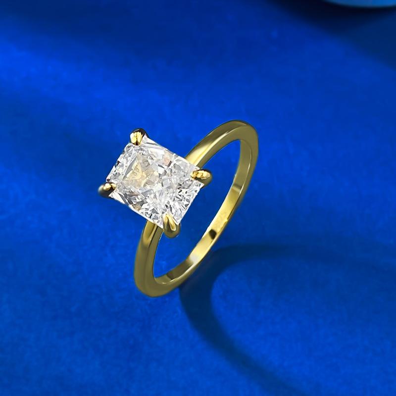 S925 Sterling Silver Rectangular Ice Flower Cut 6 * 8mm 8A Cubic Zirconia Ring-422 custom  engagement  ring(25%)