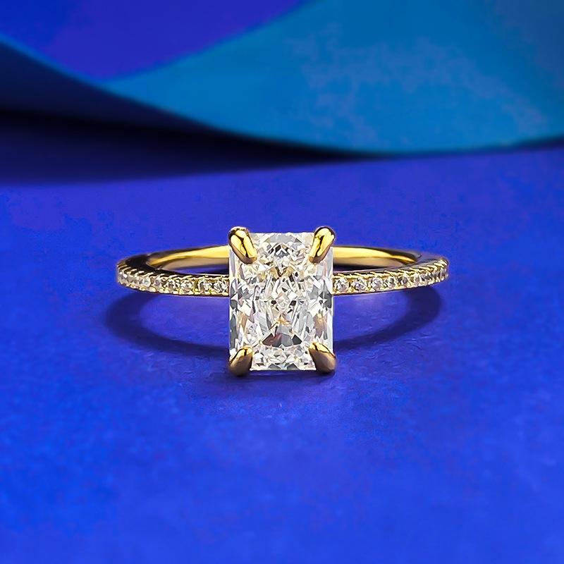 S925 Sterling Silver Ice Flower Cut Rectangular Ring 6*8mm 6A Cubic Zirconia Ring-196(35%)