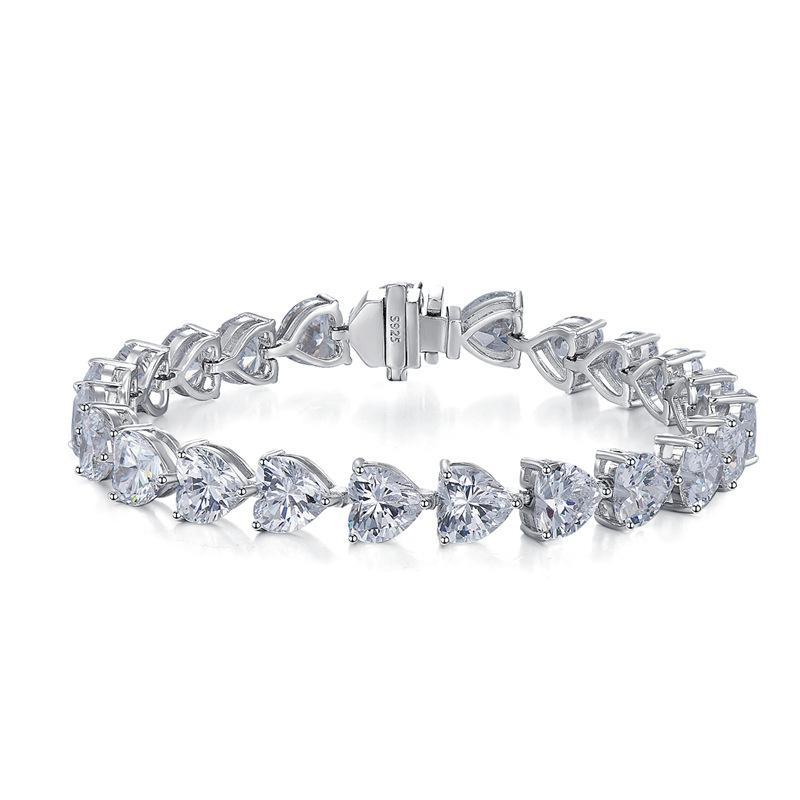 S925 Sterling Silver Bracelet Full Heart 8A Cubic Zirconia Bracelet-306(15%)