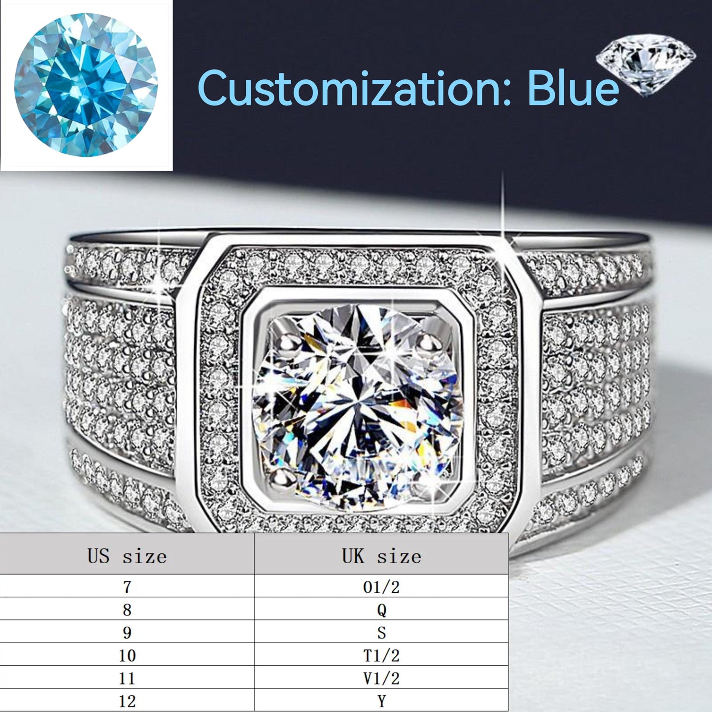 S925 Sterling Silver Big Starry Man's Ring Synthetic Moissanite Ring fashion jewelry accessory woman girl promise ring-202(35%)