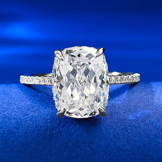 S925 Sterling Silver Ice Flower cut Cushion Ring 8*10mm 8A cubic zirconia ring fashion jewelry accessory woman girl promise ring Springtok-274(35%)