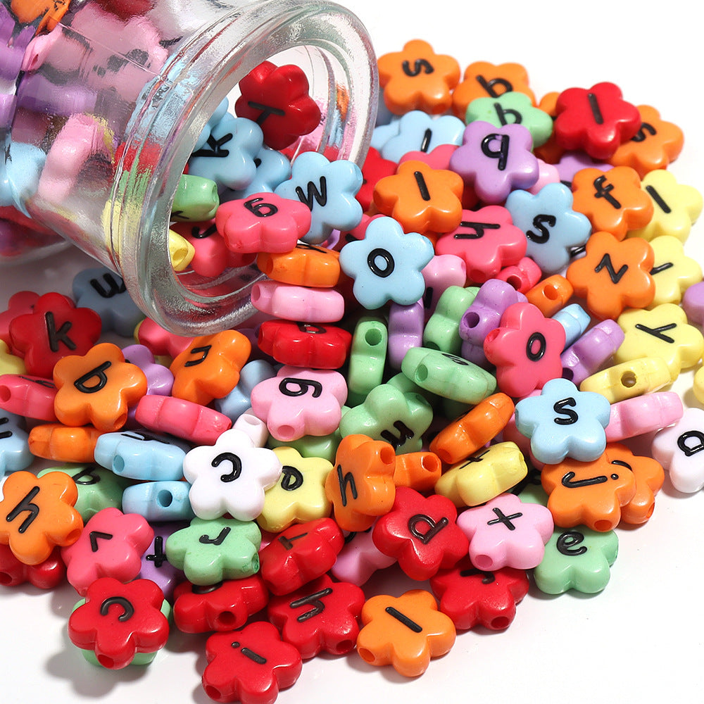 100 Pcs/Pack Acrylic Flower-Shaped Beads Colorful Letters Loose Beads Diy Flower Beaded Jewelry Accessories